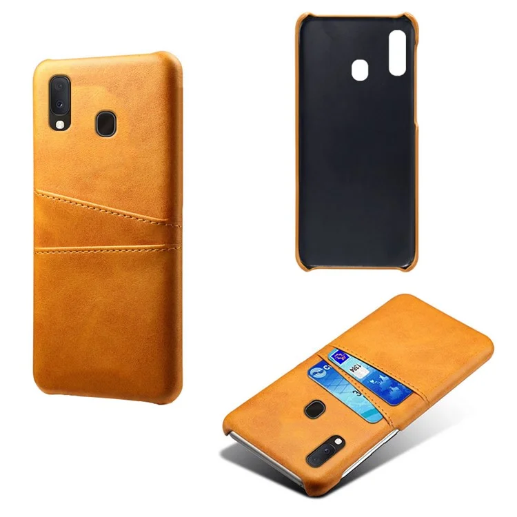 Double Card Slots PU Leather Coated PC Case for Samsung Galaxy A20e - Orange
