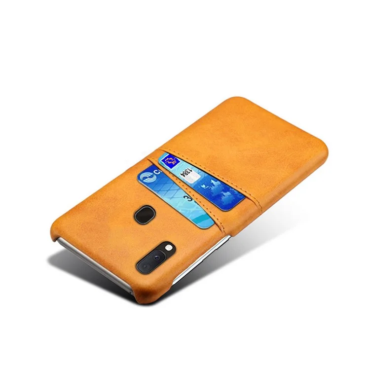 Double Card Slots PU Leather Coated PC Case for Samsung Galaxy A20e - Orange