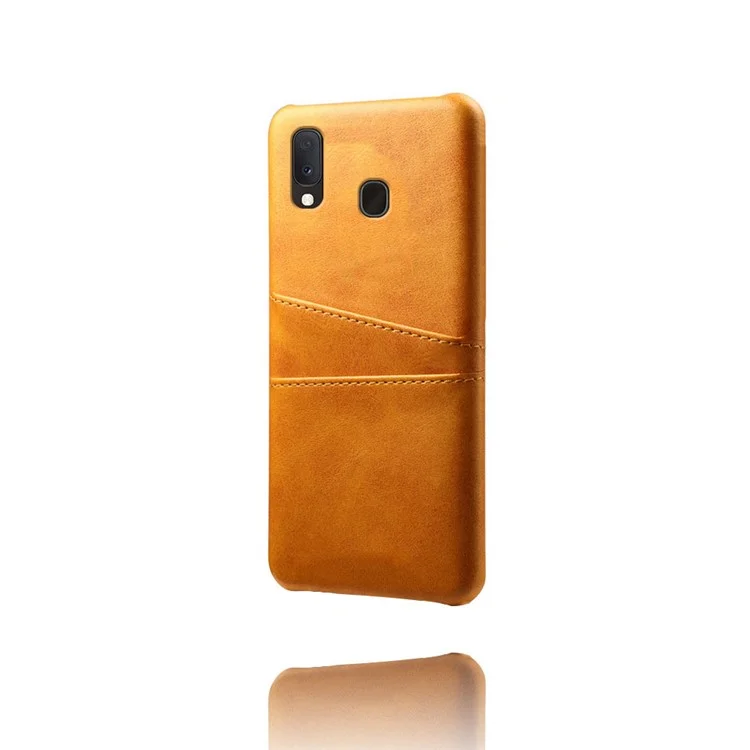 Double Card Slots PU Leather Coated PC Case for Samsung Galaxy A20e - Orange