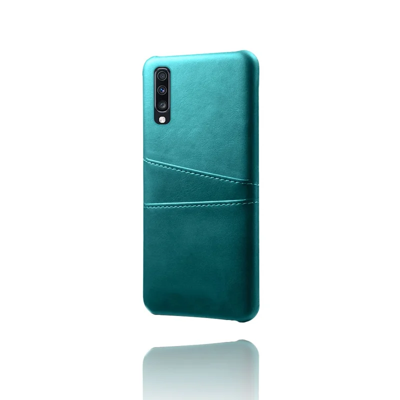 Double Card Slots PU Leather Coated PC Case for Samsung Galaxy A70 - Green