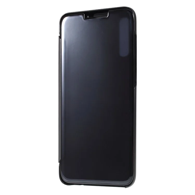 View Window Plated Mirror Surface Leather Stand Case für Samsung Galaxy A70 - Schwarz