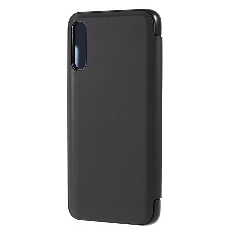 View Window Plated Mirror Surface Leather Stand Case für Samsung Galaxy A70 - Schwarz