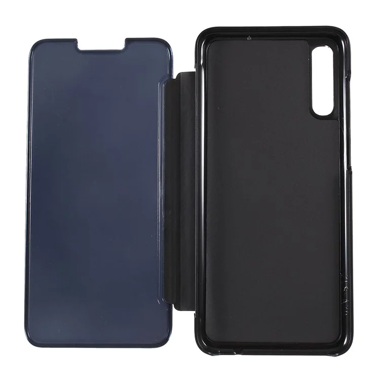 View Window Plated Mirror Surface Leather Stand Case für Samsung Galaxy A70 - Schwarz