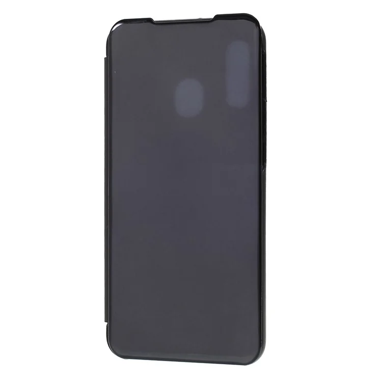 View Window Plated Mirror Surface Leather Stand Casing for Samsung Galaxy A40 - Black