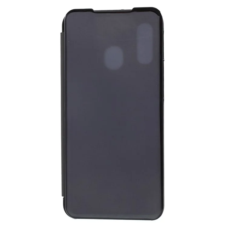 View Window Plated Mirror Surface Leather Stand Casing for Samsung Galaxy A40 - Black