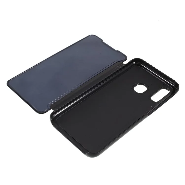 View Window Plated Mirror Surface Leather Stand Casing for Samsung Galaxy A40 - Black