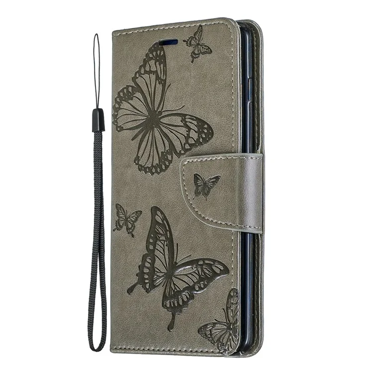 Imprint Butterfly Leather Wallet Phone Case for Samsung Galaxy S10 - Grey