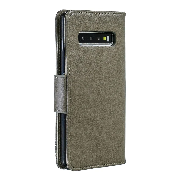 Imprint Butterfly Leather Wallet Phone Case for Samsung Galaxy S10 - Grey