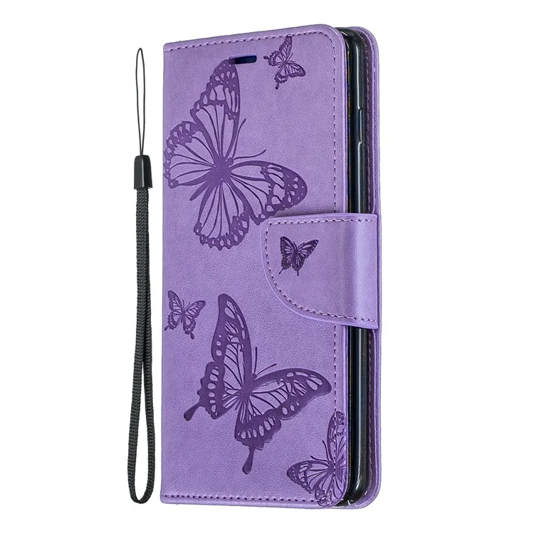 Imprint Butterfly Leather Wallet Phone Case for Samsung Galaxy S10 - Purple