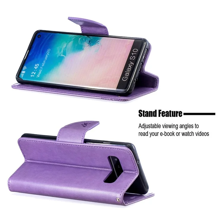 Imprint Butterfly Leather Wallet Phone Case for Samsung Galaxy S10 - Purple