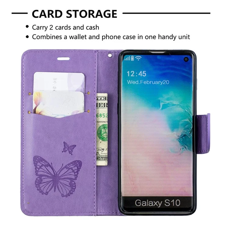 Impresión de Billetera de Cuero de Mariposa Case de Teléfono Para Samsung Galaxy S10 - Violeta