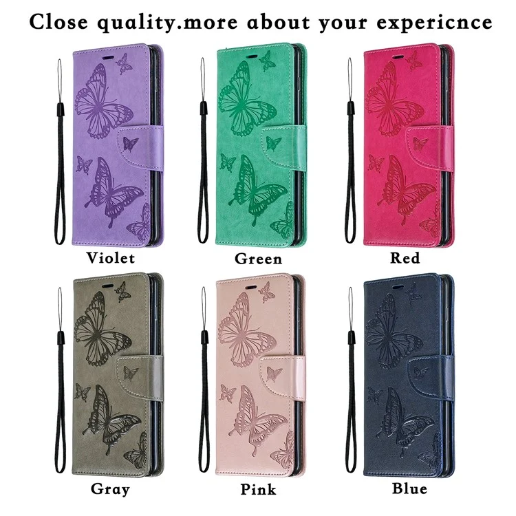 Imprint Butterfly Leather Cover Wallet Phone Case for Samsung Galaxy S10 Plus - Grey