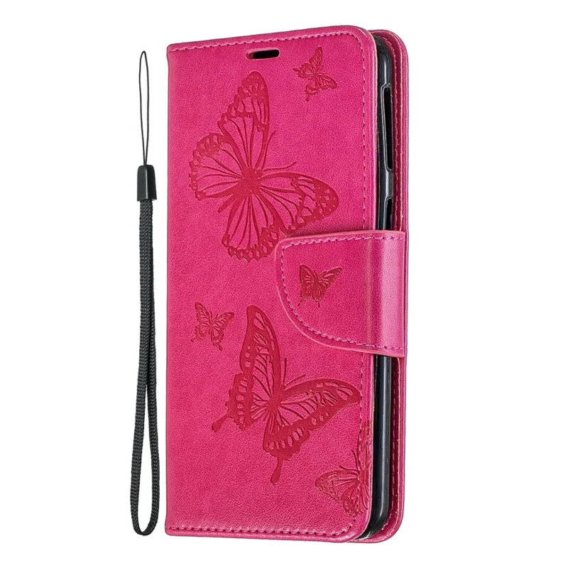 For Samsung Galaxy A40 PU Leather Imprint Butterflies Phone Case - Rose