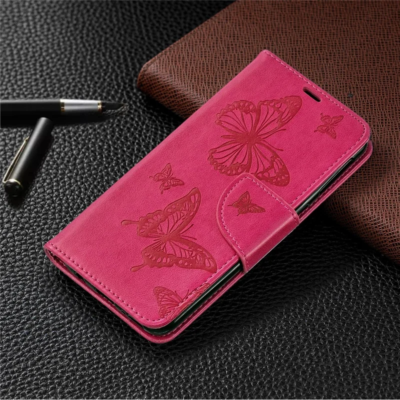 For Samsung Galaxy A40 PU Leather Imprint Butterflies Phone Case - Rose