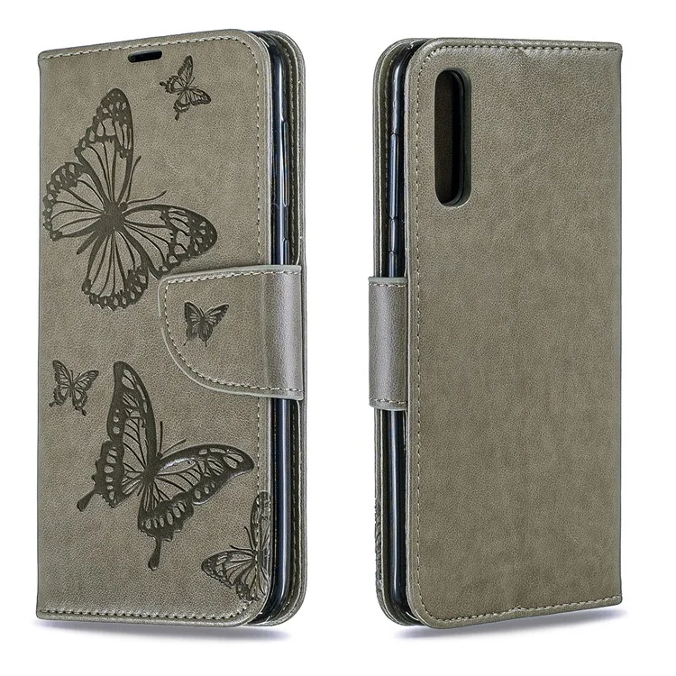 For Samsung Galaxy A50/A50s/A30s PU Leather Imprint Butterflies Phone Case - Grey