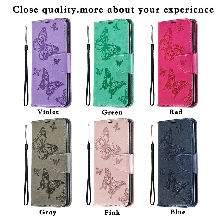 Pour Samsung Galaxy A50 / A50s / A30s PU le Cuir Imprint Butterflies Téléphone - Gris