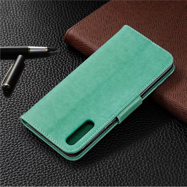 For Samsung Galaxy A70 PU Leather Imprint Butterflies Phone Case Butterflies Phone Case - Green