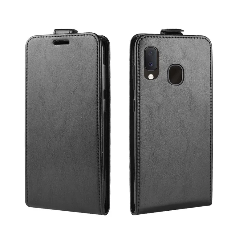 Étui De Protection En Cuir À Retournement Verticale De Cheval Fou Pour Samsung Galaxy A20E - Noir