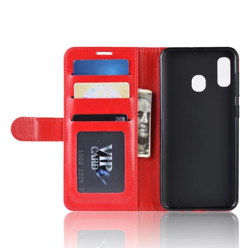 Crazy Horse PU Leather Stand Wallet Flip Case for Samsung Galaxy A20e - Red