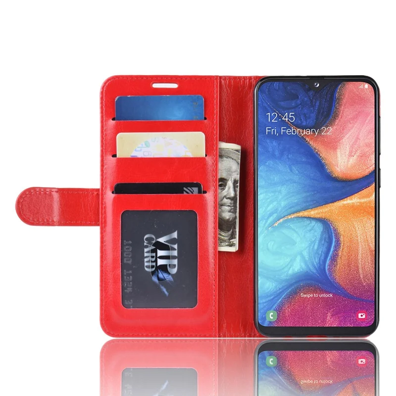 Crazy Horse PU Leather Stand Wallet Flip Case for Samsung Galaxy A20e - Red