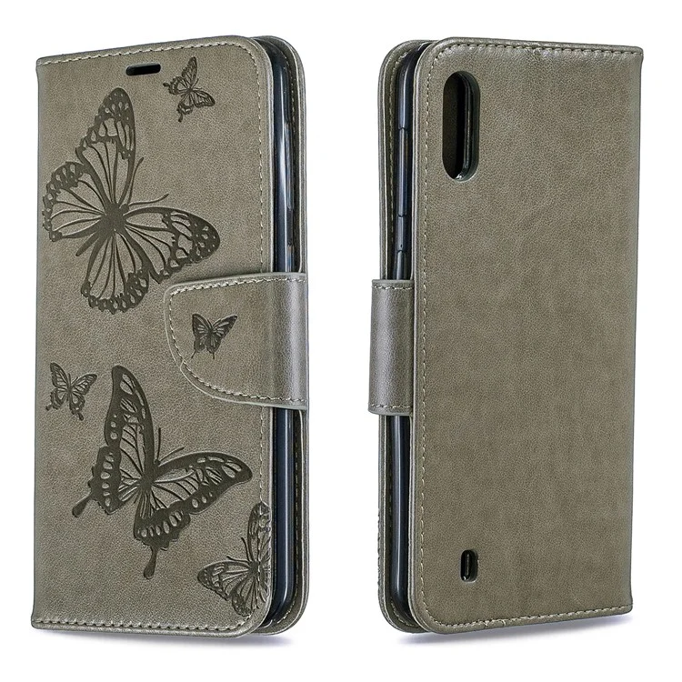 Imprint Butterfly Leather Wallet Case Для Samsung Galaxy A10/M10 - Серый