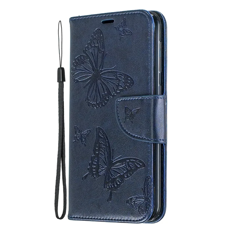 Imprint Butterfly Leather Wallet Case for Samsung Galaxy A10 / M10 - Blue