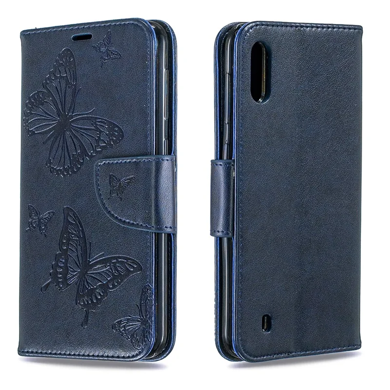 Imprint Butterfly Leather Wallet Case for Samsung Galaxy A10 / M10 - Blue