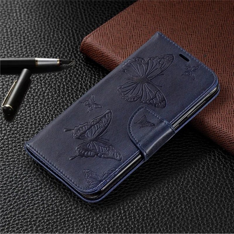 Imprint Butterfly Leather Wallet Case for Samsung Galaxy A10 / M10 - Blue