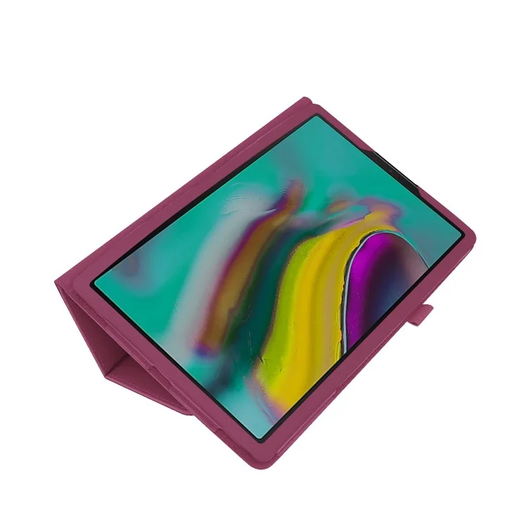 Case de Cuero de Textura de Litchi Para Samsung Galaxy Tab A 10.1 (2019) Cubierta de Tableta de Rotura de Soporte de Doble Plantas Resistentes A Los Rasguños Con Correa Elástica - Violeta