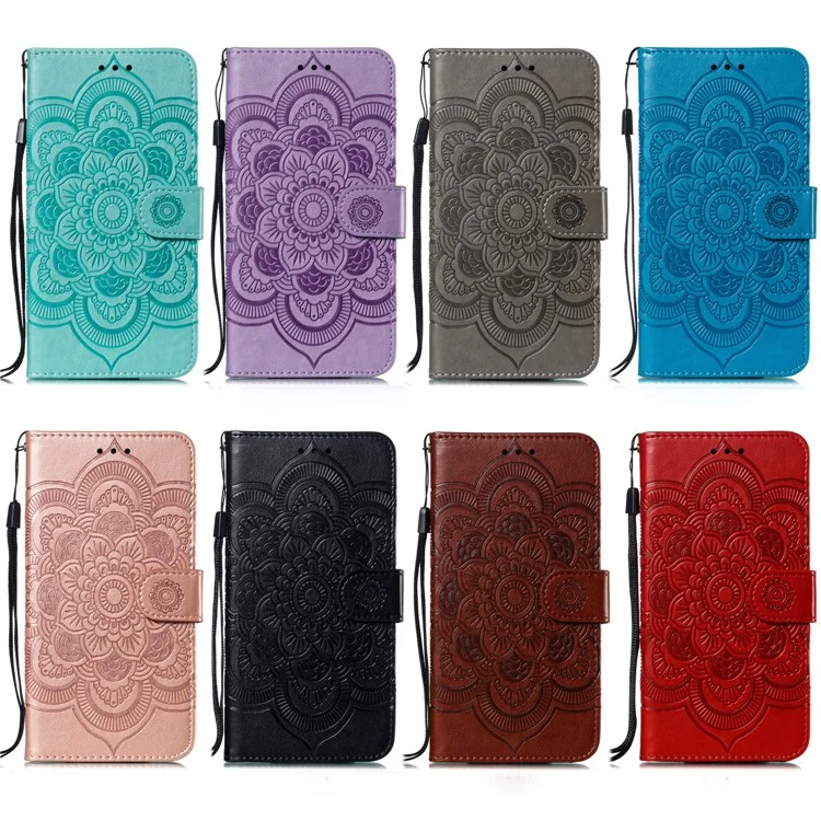 Pour Samsung Galaxy A50 / A50s / A30s Imprint Mandala Fleur en Cuir de Portefeuille Couverture de Téléphone - le Noir