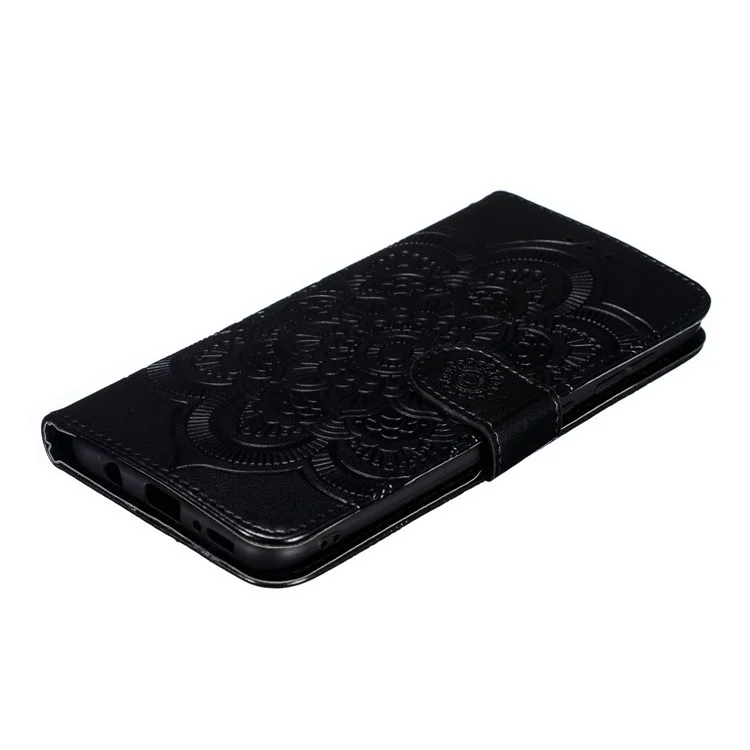 Pour Samsung Galaxy A50 / A50s / A30s Imprint Mandala Fleur en Cuir de Portefeuille Couverture de Téléphone - le Noir