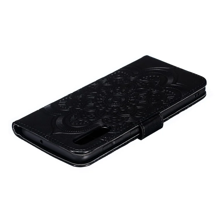 Pour Samsung Galaxy A50 / A50s / A30s Imprint Mandala Fleur en Cuir de Portefeuille Couverture de Téléphone - le Noir