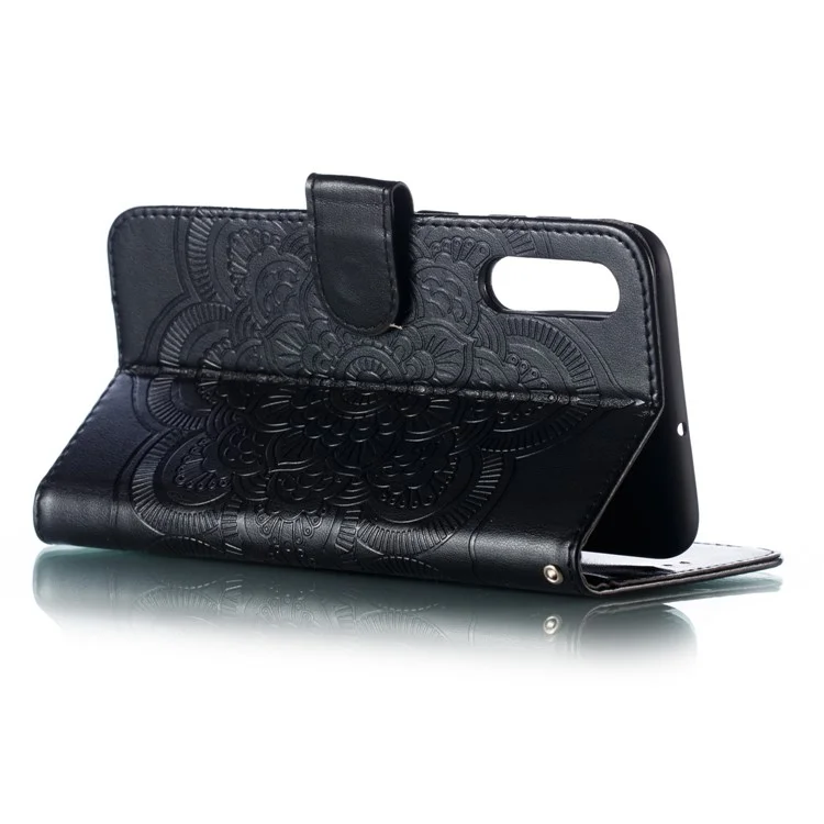 Para Samsung Galaxy A50/a50/a30, Impronta Mandala Flower Leather Billet Case Teléfono - Negro