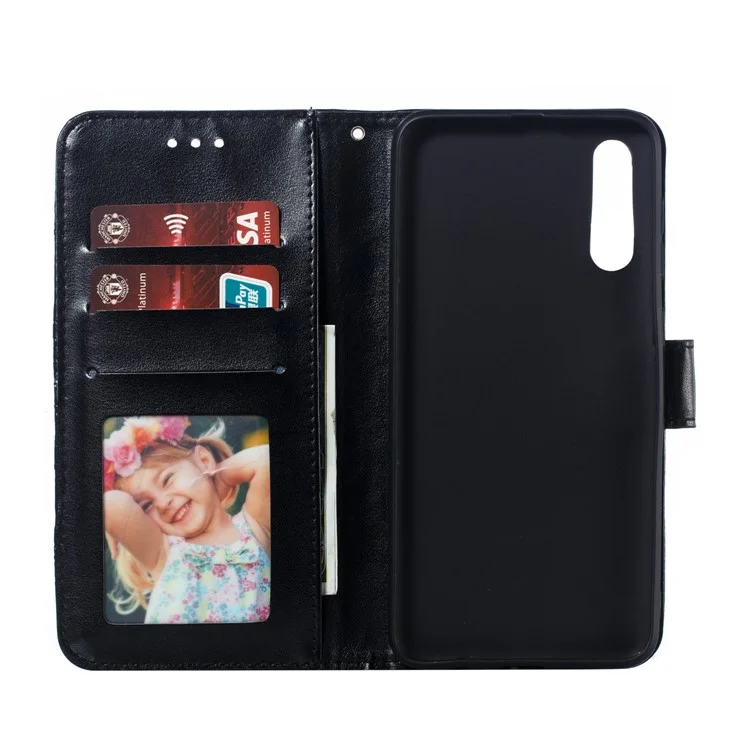 Para Samsung Galaxy A50/a50/a30, Impronta Mandala Flower Leather Billet Case Teléfono - Negro