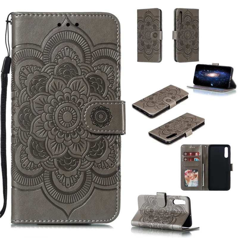 For Samsung Galaxy A50/A50s/A30s  Imprint Mandala Flower Leather Wallet Case Phone Cover - Grey