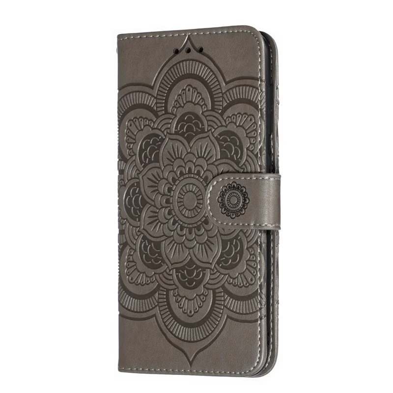 For Samsung Galaxy A50/A50s/A30s  Imprint Mandala Flower Leather Wallet Case Phone Cover - Grey