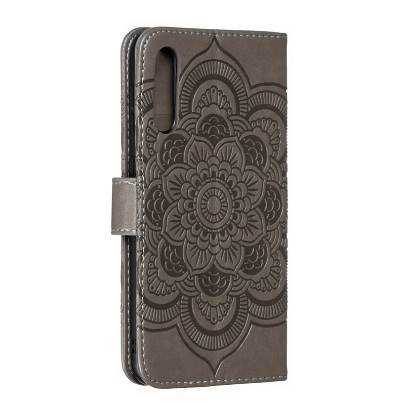 For Samsung Galaxy A50/A50s/A30s  Imprint Mandala Flower Leather Wallet Case Phone Cover - Grey