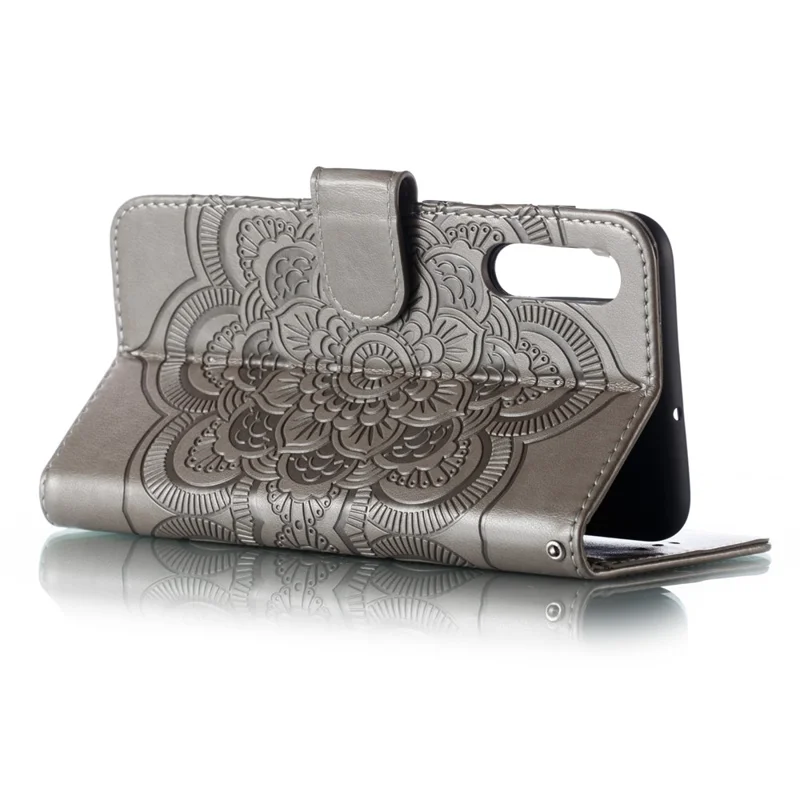 For Samsung Galaxy A50/A50s/A30s  Imprint Mandala Flower Leather Wallet Case Phone Cover - Grey