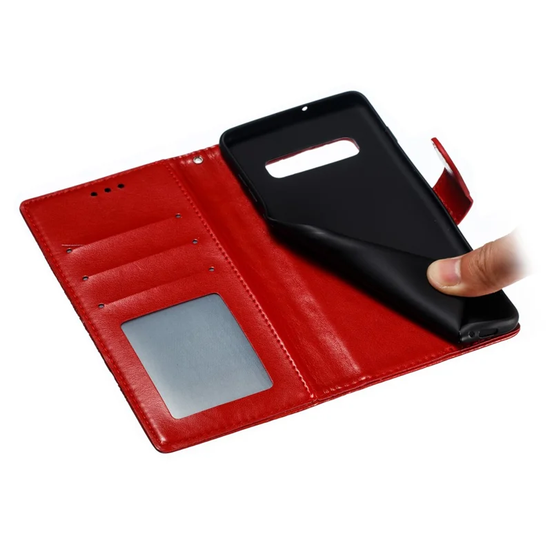 Per Samsung Galaxy S10 Plus Impronta Mandala Flower Pelle Portafoglio Case Custodia Telefono - Rosso