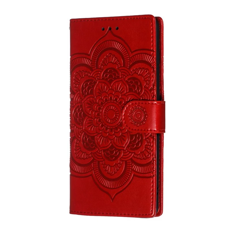 Per Samsung Galaxy S10 Plus Impronta Mandala Flower Pelle Portafoglio Case Custodia Telefono - Rosso