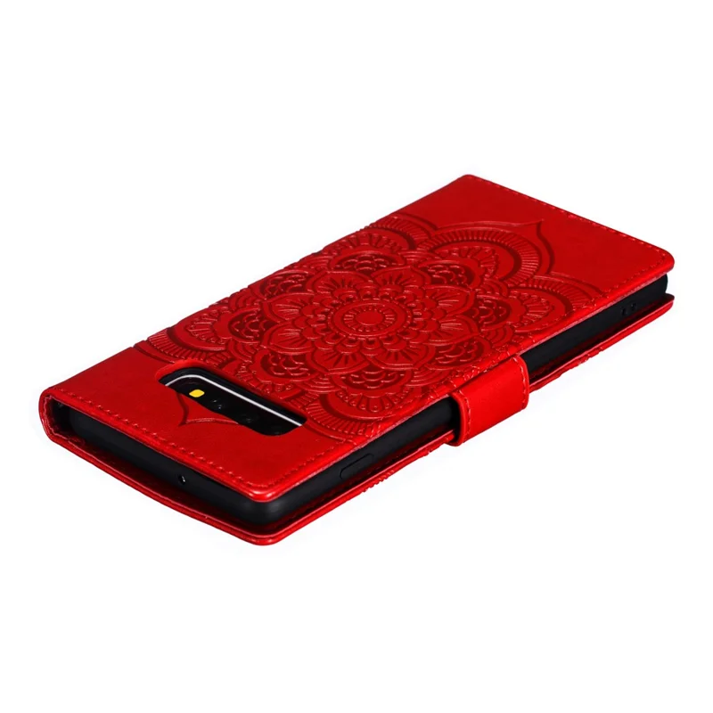 Per Samsung Galaxy S10 Plus Impronta Mandala Flower Pelle Portafoglio Case Custodia Telefono - Rosso