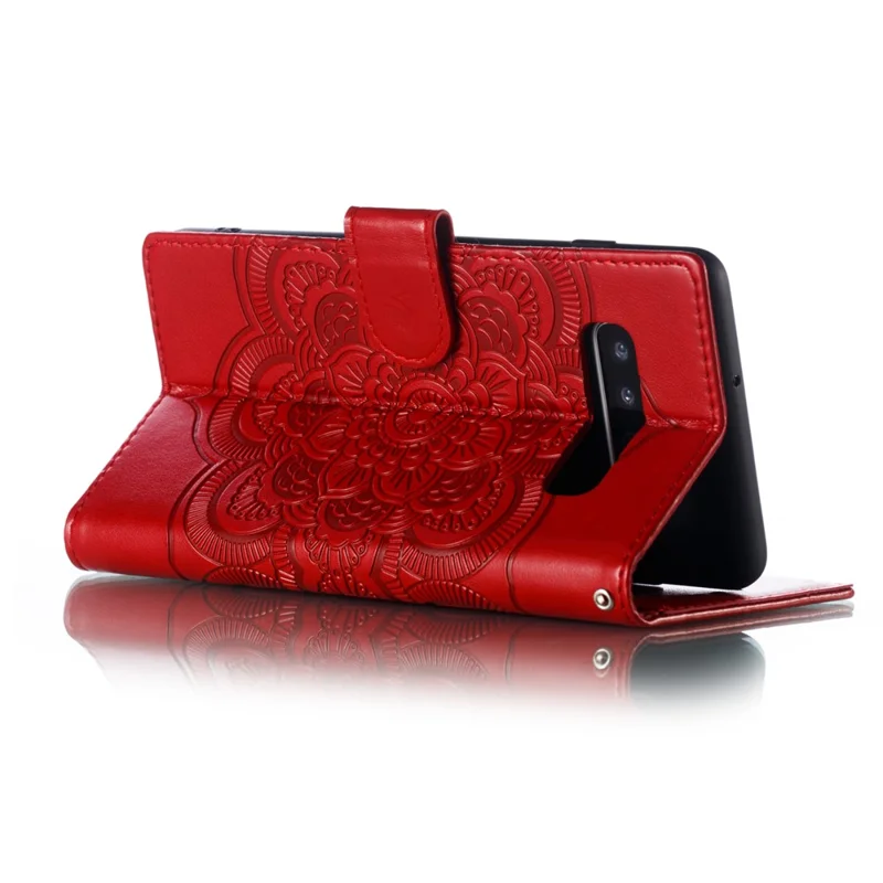 Per Samsung Galaxy S10 Plus Impronta Mandala Flower Pelle Portafoglio Case Custodia Telefono - Rosso