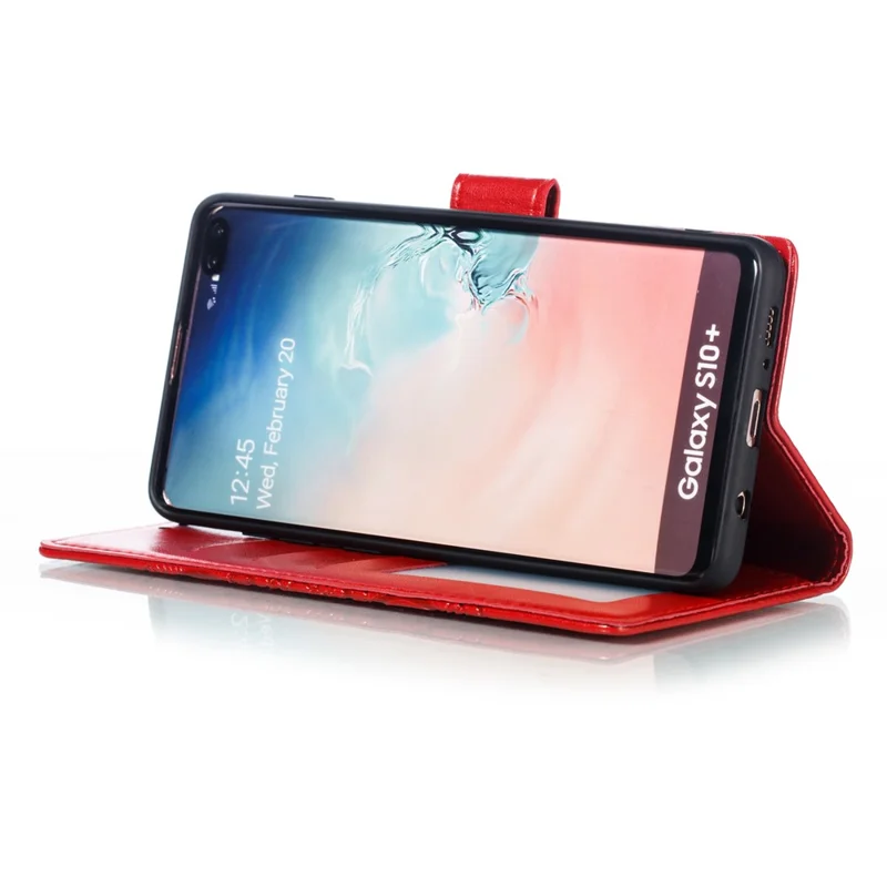 Per Samsung Galaxy S10 Plus Impronta Mandala Flower Pelle Portafoglio Case Custodia Telefono - Rosso
