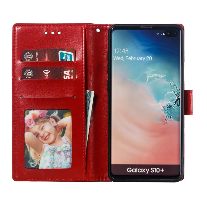 Per Samsung Galaxy S10 Plus Impronta Mandala Flower Pelle Portafoglio Case Custodia Telefono - Rosso