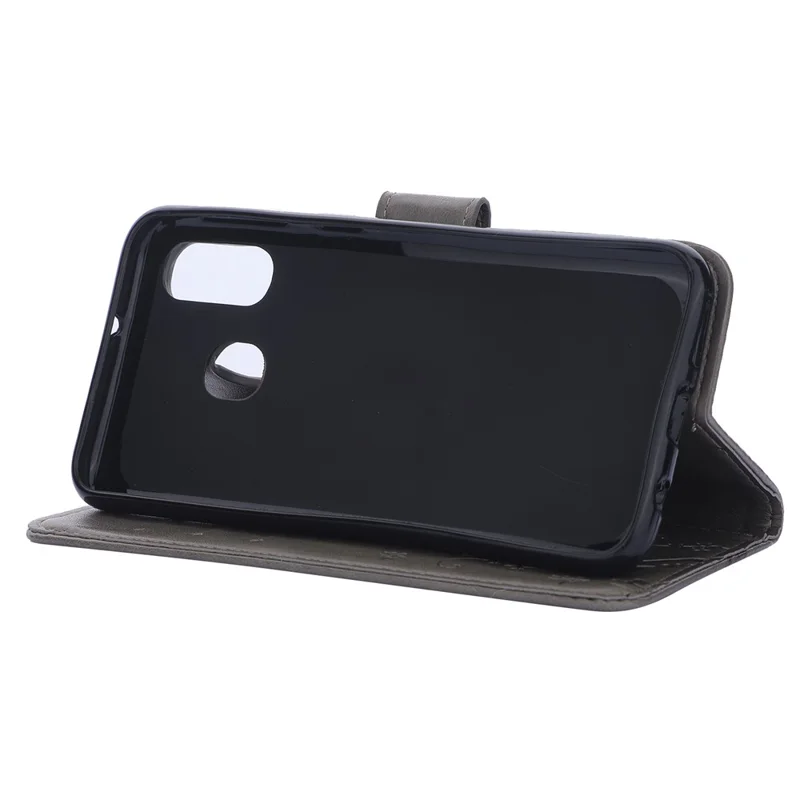 For Samsung Galaxy A40 Imprint Butterfly Flower Leather Wallet Case Cover Phone - Grey