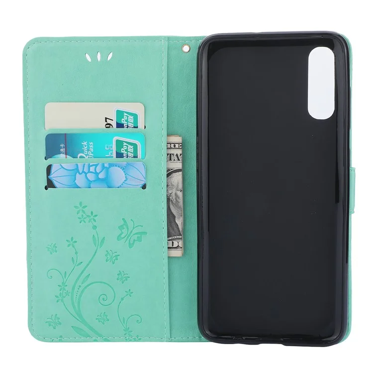 For Samsung Galaxy A70 Imprint Butterfly Flower Leather Wallet Case Cover Phone - Green