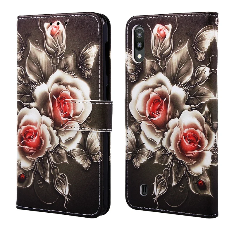 Patroonprint leren portemonnee-hoesje voor Samsung Galaxy A10 / M10 - Mooie bloemen