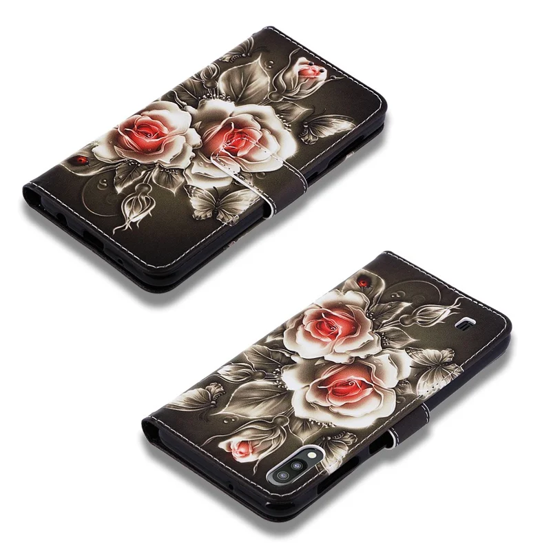 Patroonprint leren portemonnee-hoesje voor Samsung Galaxy A10 / M10 - Mooie bloemen