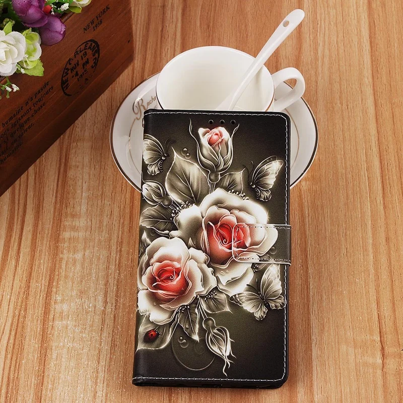 Patroonprint leren portemonnee-hoesje voor Samsung Galaxy A10 / M10 - Mooie bloemen
