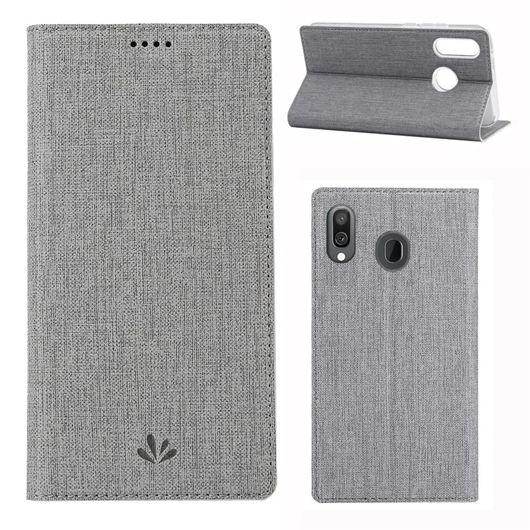 Vili DMX Cruz Texture Stand Titular De Cartão De Couro Para Samsung Galaxy A40 - Cinza